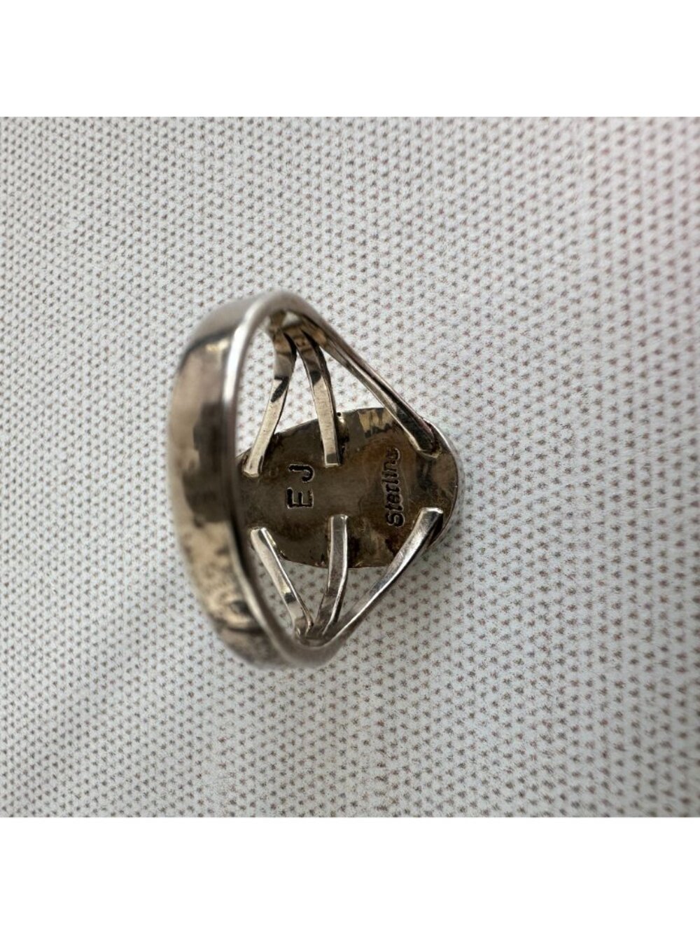 Signed EJ Native American Sterling Silver Opal Inlay Ring Size 8 - Picture 3 of 6